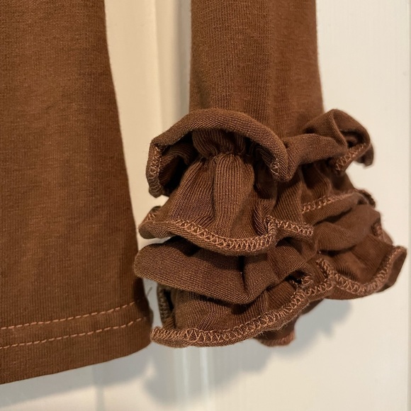 Size 8 Adorable Essentials, Long Sleeve Brown Ruffle, Cotton Shirt - Picture 3 of 5